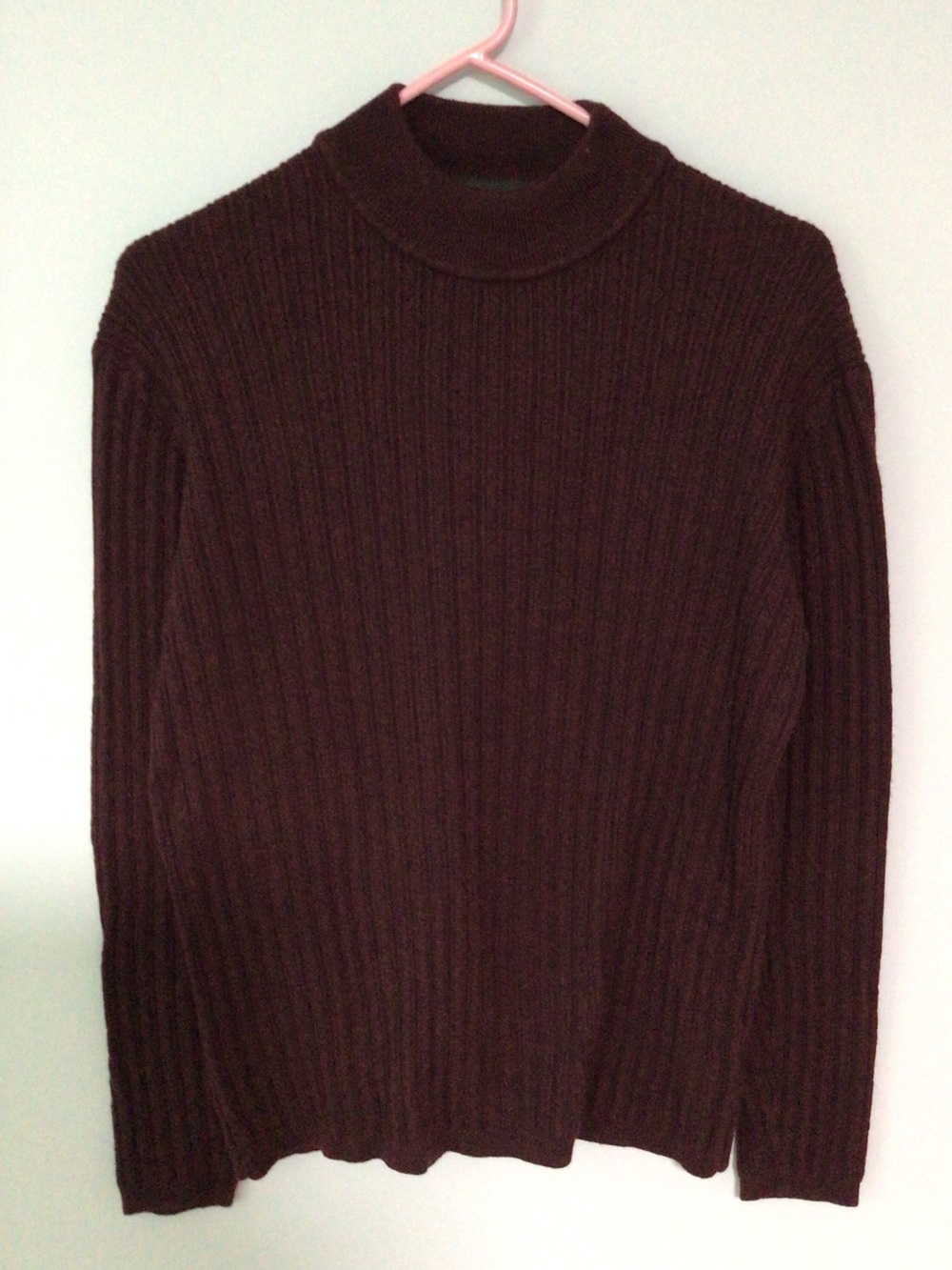 J FERRAR BURGUNDY RIBBED 100% MERINO WOOL SWEATER MOCK NECK SZ M